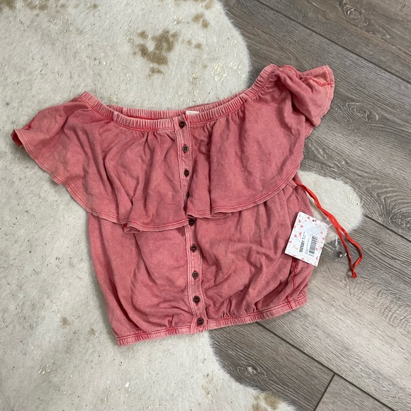 Free people love letter linen off the shoulder red top - Picture 2 of 5